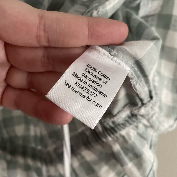LC Lauren Conrad Women L Green/White Gingham Chambray Off Shoulder Crop Top NWT - Picture 9 of 11